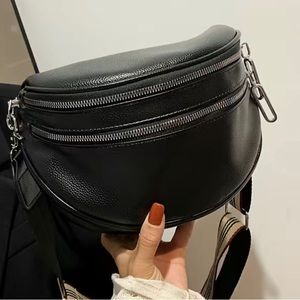 Roomy black pebble-pleather crossbody bag and Fanny pack